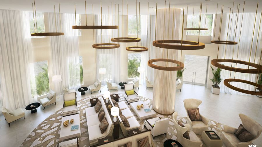Pinnacle Condominiums lobby interior design by Kobi Karp