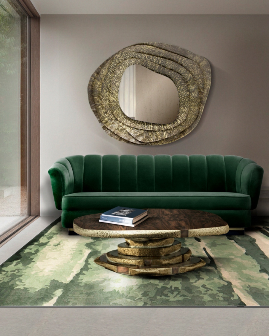 brabbu contract cbd architects interior design interiors green sofa velvet gold wood coffee table gold brass round mirror